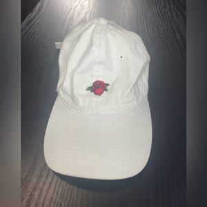 Obey White Baseball Cap with Red Rose Embroidery